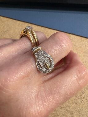 Vintage Two-Tone Gold and Silver Pave diamond buckle Ring